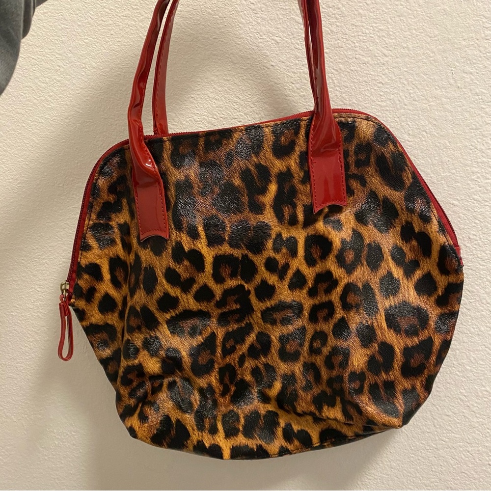 Leopard Print Tote Bag with Red Accents